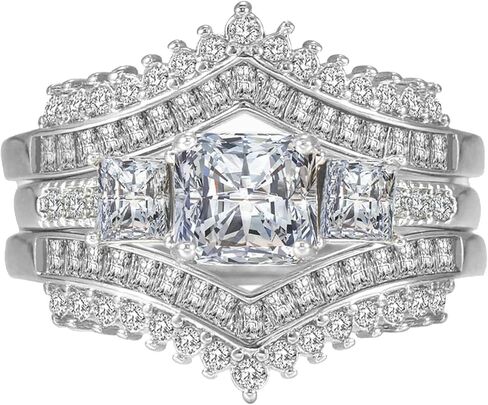 مجموعات خاتم الزفاف الفاخرة للنساء 2CT مربع AAAAA تشيكوسلوفاكيا الذهب الأبيض مطلي خاتم الخطوبة التنغستن خاتم الزواج in Kuwait