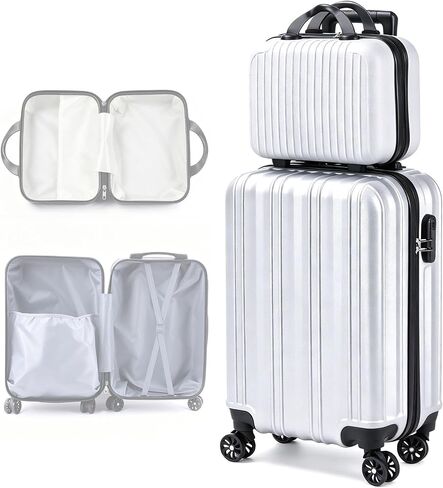 20 Inch Carry-On Hardside Suitcase with 360° Spinner Wheels, Lightweight Rolling Luggage Set with Makeup Case and Coded Lock (Gray) in Kuwait
