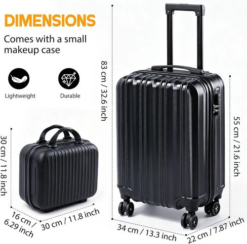 20 Inch Carry-On Hardside Suitcase with 360° Spinner Wheels, Lightweight Rolling Luggage Set with Makeup Case and Coded Lock (Gray) in Kuwait