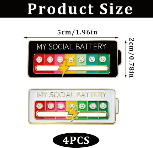 4 Pcs Social Battery Pin,My Social Battery Slider Pin,Pins For Backpacks 7 Days A Week For Clothing Decoration Backpacks Bags Hats Gifts,Zinc Alloy Material With Oil Drop Finish in Saudi Arabia