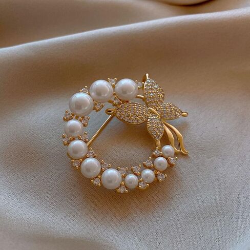 Brooch Flower Golden Clothing Accessories Rhinestone Pearl Jewelry Men Women in Saudi Arabia