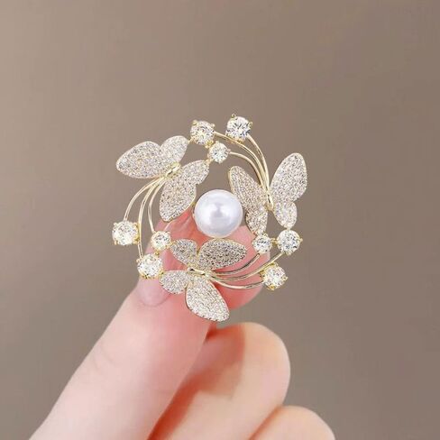 Brooch Flower Golden Clothing Accessories Rhinestone Pearl Jewelry Men Women in Saudi Arabia