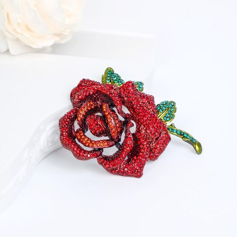 Elegant Rhinestone Rose Flower Brooch for Women Men Vintage Crystal Floral Lapel Pins Elegant Dress Boutonniere Corsage for Hat Bag Suit Tie Gift Wedding Holiday Accessories Jewelry in Saudi Arabia
