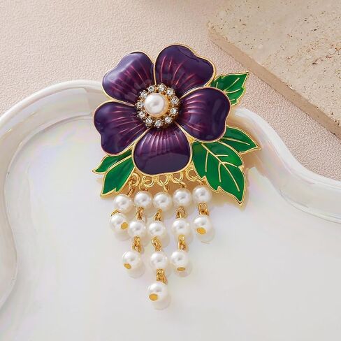 Elegant Black Society Events Greek Sorority Jewelry Imitation Pearl Green Leaf Purple Flower Violet Metal Brooch Pin for Delta Organization Lady in Saudi Arabia