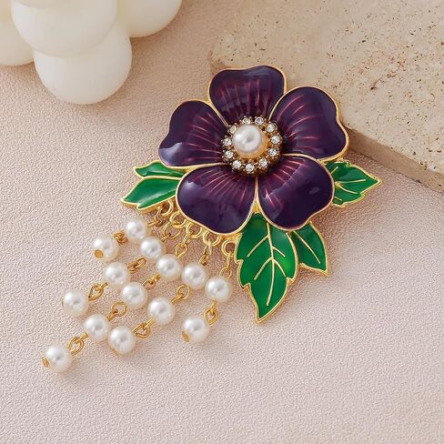 Elegant Black Society Events Greek Sorority Jewelry Imitation Pearl Green Leaf Purple Flower Violet Metal Brooch Pin for Delta Organization Lady in Saudi Arabia