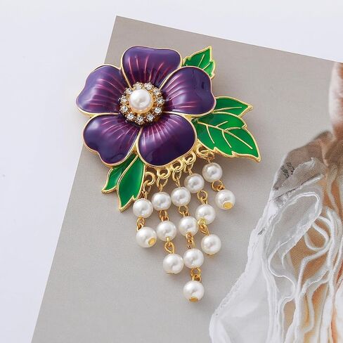 Elegant Black Society Events Greek Sorority Jewelry Imitation Pearl Green Leaf Purple Flower Violet Metal Brooch Pin for Delta Organization Lady in Saudi Arabia