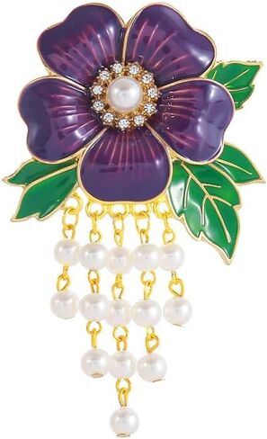 Elegant Black Society Events Greek Sorority Jewelry Imitation Pearl Green Leaf Purple Flower Violet Metal Brooch Pin for Delta Organization Lady in Saudi Arabia