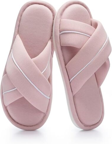 Women's Cross Band Open Toe Slippers | Memory Foam, Comfort Cotton Slipper Indoor Outdoor, Non-Slip Cozy House Slides for Woman in Saudi Arabia
