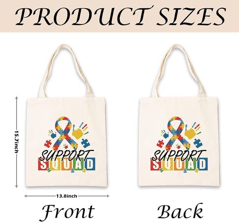 Autism Support Squad Tote Bag, Puzzle Ribbon Awareness Canvas Bag with Colorful Handprints, Reusable Grocery Bags for Travel Beach Shopping Work, Autism Advocate Gift in Kuwait