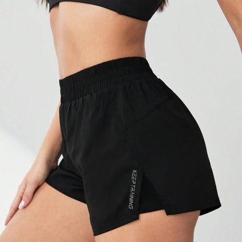 Women's High Waist Athletic Running Shorts Quick Dry Workout Shorts with Liner Breathable Gym Yoga Sports Shorts for Summer in Kuwait