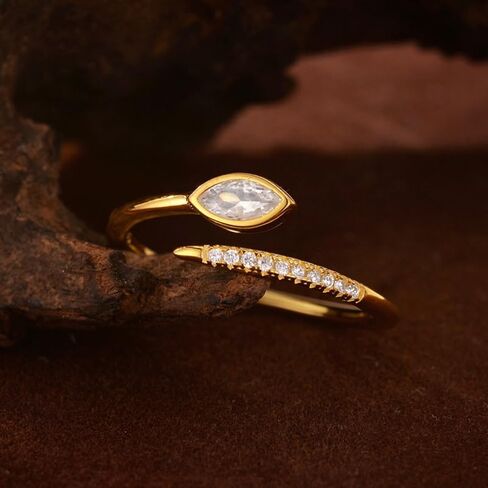 Snake Open Ring for Women, 18K Gold Plated 925 Sterling Silver Adjustable Wrap Ring with Micro Pave Cubic Zirconia, Modern Statement Jewelry for Daily Wear and Gifting in Saudi Arabia