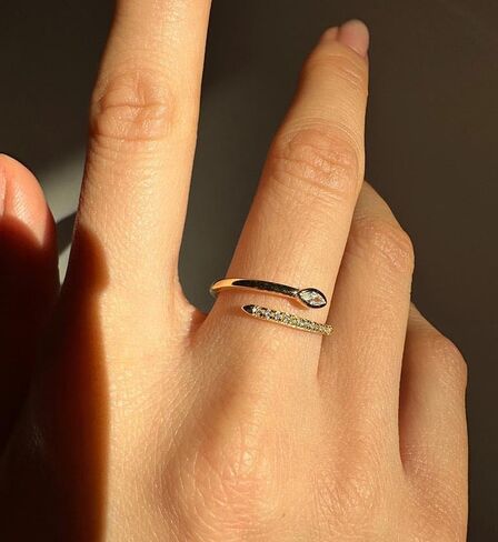 Snake Open Ring for Women, 18K Gold Plated 925 Sterling Silver Adjustable Wrap Ring with Micro Pave Cubic Zirconia, Modern Statement Jewelry for Daily Wear and Gifting in Saudi Arabia
