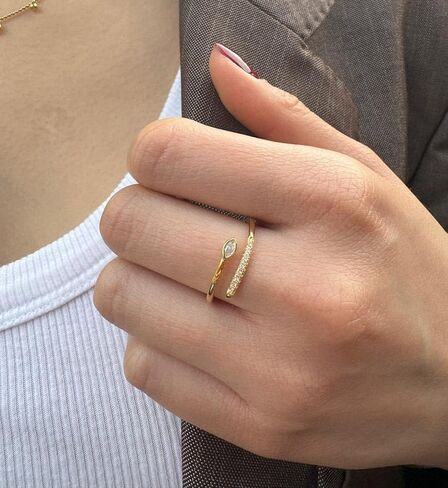 Snake Open Ring for Women, 18K Gold Plated 925 Sterling Silver Adjustable Wrap Ring with Micro Pave Cubic Zirconia, Modern Statement Jewelry for Daily Wear and Gifting in Saudi Arabia