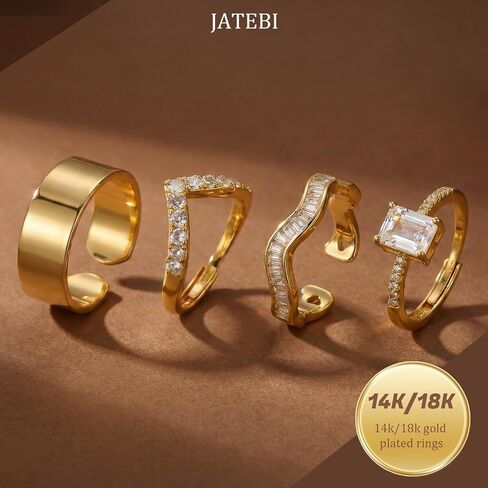 JATEBI Stackable Rings for Women 14K Gold Plated Kunckle Rings Set Dainty Simple Trendy Adjustable Perfect for Stacking Layering on Thumb and Knuckle 4 Pcs in Kuwait