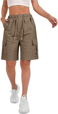 Shorts for Women Summer Quick Dry Cargo Shorts with Pockets Outdoor Drawstring Knee Length Hiking Short in Kuwait