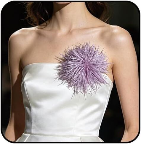 Dainty Ostrich Feather Flower Brooch Pins for Women Elegant Oversized Floral Lapel Pin Handmade Feather Corsage Brooches for Wedding Party Banquet Ceremony Dance Accessories Jewelry in Kuwait