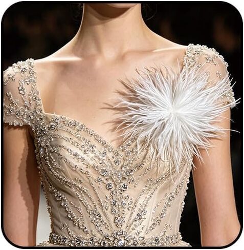 Dainty Ostrich Feather Flower Brooch Pins for Women Elegant Oversized Floral Lapel Pin Handmade Feather Corsage Brooches for Wedding Party Banquet Ceremony Dance Accessories Jewelry in Kuwait