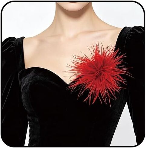 Dainty Ostrich Feather Flower Brooch Pins for Women Elegant Oversized Floral Lapel Pin Handmade Feather Corsage Brooches for Wedding Party Banquet Ceremony Dance Accessories Jewelry in Kuwait