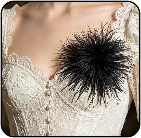Dainty Ostrich Feather Flower Brooch Pins for Women Elegant Oversized Floral Lapel Pin Handmade Feather Corsage Brooches for Wedding Party Banquet Ceremony Dance Accessories Jewelry in Kuwait