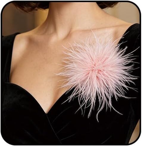 Dainty Ostrich Feather Flower Brooch Pins for Women Elegant Oversized Floral Lapel Pin Handmade Feather Corsage Brooches for Wedding Party Banquet Ceremony Dance Accessories Jewelry in Kuwait