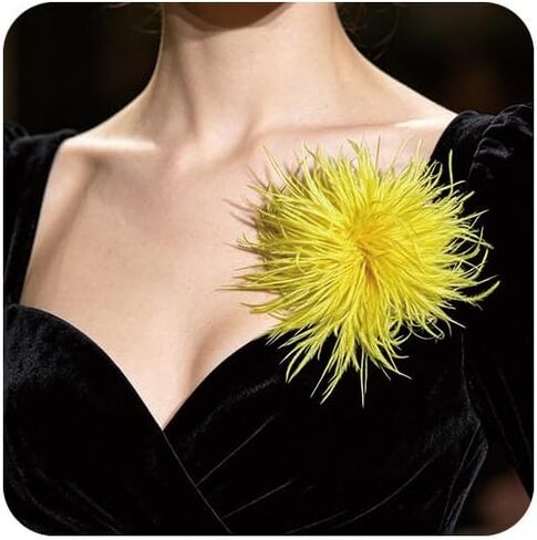 Dainty Ostrich Feather Flower Brooch Pins for Women Elegant Oversized Floral Lapel Pin Handmade Feather Corsage Brooches for Wedding Party Banquet Ceremony Dance Accessories Jewelry in Kuwait