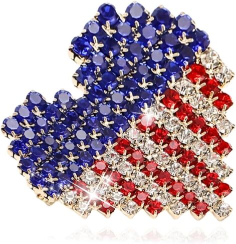 KKAMAGI American Flag Brooch and Pins Patriotic Crystal Rhinestone Heart Shaped Lapel Star Spangled Banner Pin Jewelry for Men and Women in Kuwait