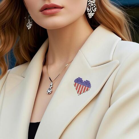 KKAMAGI American Flag Brooch and Pins Patriotic Crystal Rhinestone Heart Shaped Lapel Star Spangled Banner Pin Jewelry for Men and Women in Kuwait