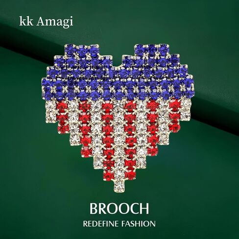 KKAMAGI American Flag Brooch and Pins Patriotic Crystal Rhinestone Heart Shaped Lapel Star Spangled Banner Pin Jewelry for Men and Women in Kuwait
