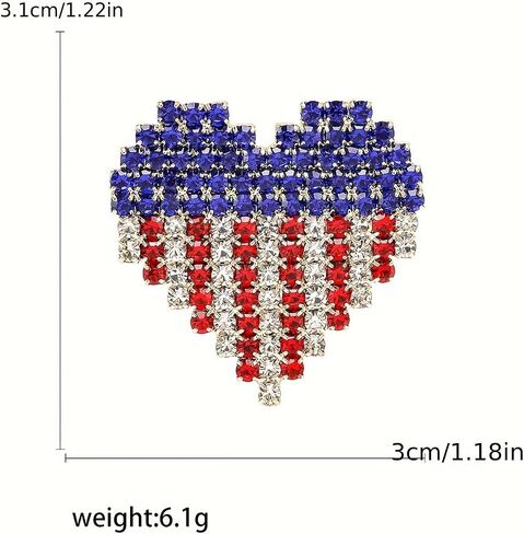 KKAMAGI American Flag Brooch and Pins Patriotic Crystal Rhinestone Heart Shaped Lapel Star Spangled Banner Pin Jewelry for Men and Women in Kuwait
