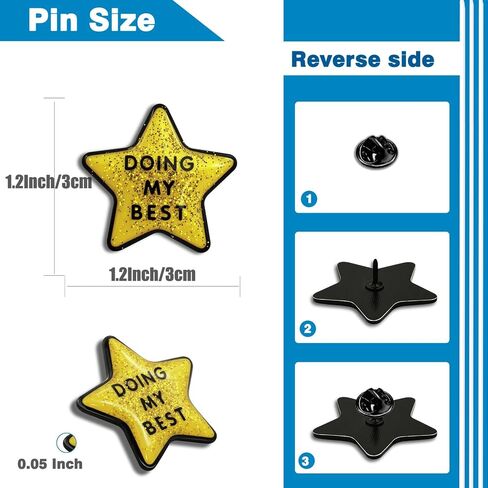 12/24/50/100Pcs Doing My Best Enamel Pin Gold Glitter Star Brooch Pin Metal Badges Lapel Pin Brooches For Backpack Hat Bag Jacket Coat Travel Gifts in Saudi Arabia