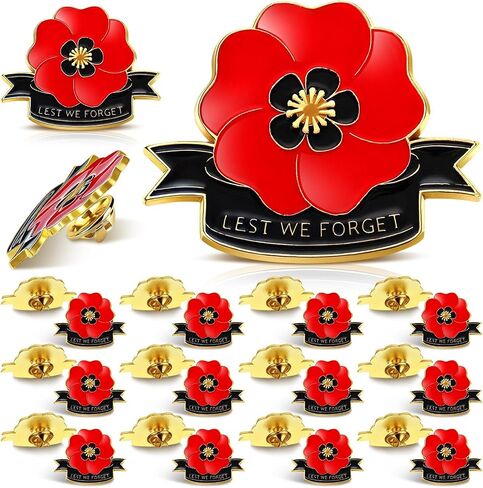 24 Pcs Memorial Day Poppy Flower Pins Patriotic Fallen Soldiers Red Poppies Brooch Pins Gifts Bulk for Veteran Memorial Remembrance Day Party Favor Souvenirs in Kuwait