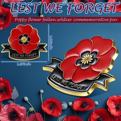 24 Pcs Memorial Day Poppy Flower Pins Patriotic Fallen Soldiers Red Poppies Brooch Pins Gifts Bulk for Veteran Memorial Remembrance Day Party Favor Souvenirs in Kuwait