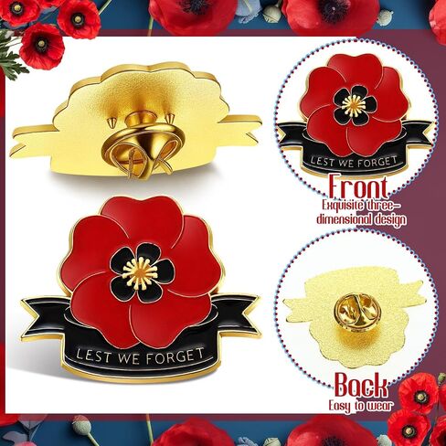 24 Pcs Memorial Day Poppy Flower Pins Patriotic Fallen Soldiers Red Poppies Brooch Pins Gifts Bulk for Veteran Memorial Remembrance Day Party Favor Souvenirs in Kuwait