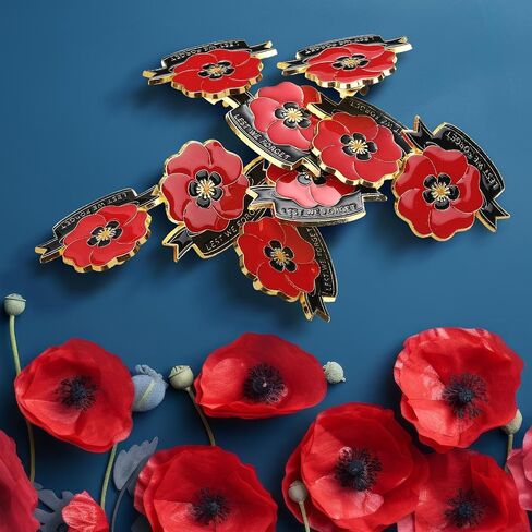 24 Pcs Memorial Day Poppy Flower Pins Patriotic Fallen Soldiers Red Poppies Brooch Pins Gifts Bulk for Veteran Memorial Remembrance Day Party Favor Souvenirs in Kuwait