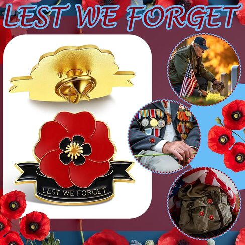 24 Pcs Memorial Day Poppy Flower Pins Patriotic Fallen Soldiers Red Poppies Brooch Pins Gifts Bulk for Veteran Memorial Remembrance Day Party Favor Souvenirs in Kuwait
