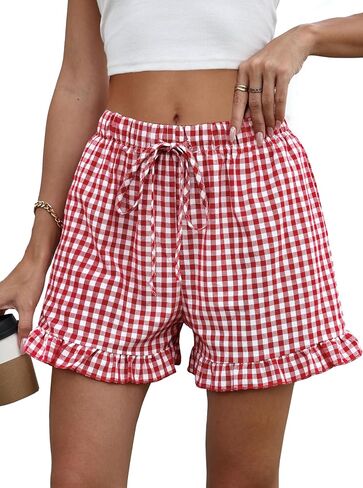 Womens Ruffle Boxer Shorts Cotton Pajama Gingham Summer Lounge Sleep Plaid Y2K Beach Casual Bottoms Pockets 2026 in Saudi Arabia