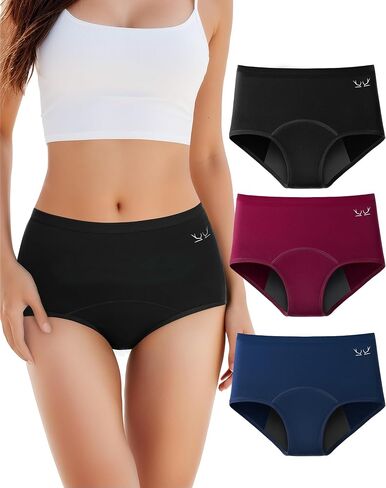 TANSTC Period Underwear for Women Heavy Flow Leakproof Panties Soft Fit Teens High Waisted Menstrual Panties -3 Pack in Saudi Arabia