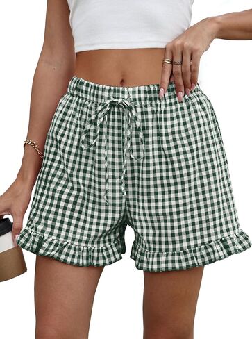 Womens Ruffle Boxer Shorts Cotton Pajama Gingham Summer Lounge Sleep Plaid Y2K Beach Casual Bottoms Pockets 2026 in Saudi Arabia
