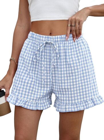 Womens Ruffle Boxer Shorts Cotton Pajama Gingham Summer Lounge Sleep Plaid Y2K Beach Casual Bottoms Pockets 2026 in Saudi Arabia