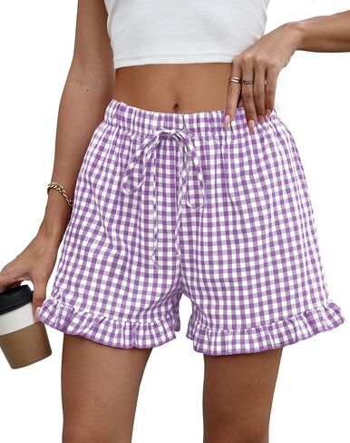 Womens Ruffle Boxer Shorts Cotton Pajama Gingham Summer Lounge Sleep Plaid Y2K Beach Casual Bottoms Pockets 2026 in Saudi Arabia