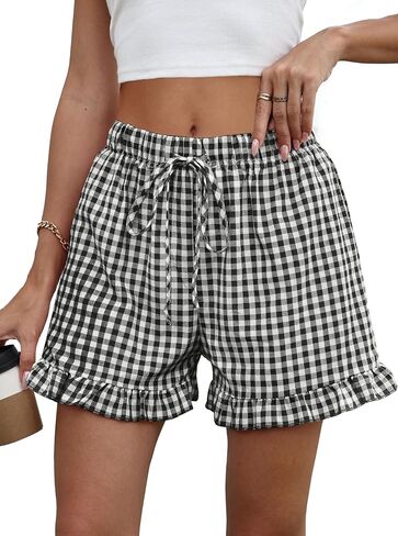 Womens Ruffle Boxer Shorts Cotton Pajama Gingham Summer Lounge Sleep Plaid Y2K Beach Casual Bottoms Pockets 2026 in Saudi Arabia