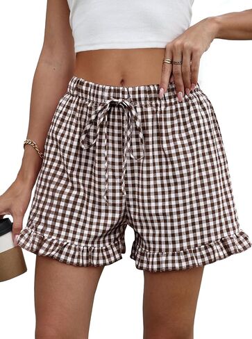 Womens Ruffle Boxer Shorts Cotton Pajama Gingham Summer Lounge Sleep Plaid Y2K Beach Casual Bottoms Pockets 2026 in Saudi Arabia