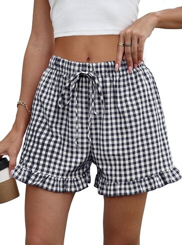 Womens Ruffle Boxer Shorts Cotton Pajama Gingham Summer Lounge Sleep Plaid Y2K Beach Casual Bottoms Pockets 2026 in Saudi Arabia