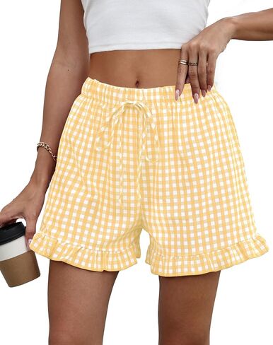 Womens Ruffle Boxer Shorts Cotton Pajama Gingham Summer Lounge Sleep Plaid Y2K Beach Casual Bottoms Pockets 2026 in Saudi Arabia