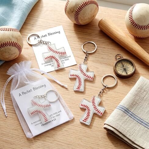 Hollowfly 24 Set Baseball Softball Football A Pocket Blessing with Cards and Bags Cross Pockets Blessing Keychain Gifts in Kuwait