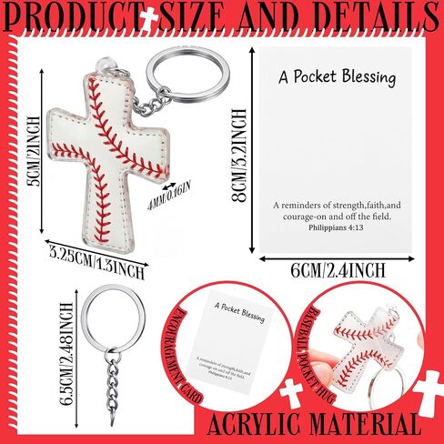 Hollowfly 24 Set Baseball Softball Football A Pocket Blessing with Cards and Bags Cross Pockets Blessing Keychain Gifts in Kuwait