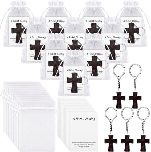Hollowfly 24 Set Baseball Softball Football A Pocket Blessing with Cards and Bags Cross Pockets Blessing Keychain Gifts in Kuwait