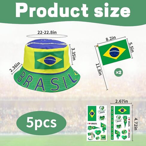 Brazil World Cup, 5PCS World Cup Merchandise 2026 with Fisherman Hat Hand Flags Stickers, Brazil Team Supporters Gear, Football Match Watch Accessories for World Cup Sports Events Party Decor Green in Saudi Arabia