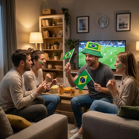 Brazil World Cup, 5PCS World Cup Merchandise 2026 with Fisherman Hat Hand Flags Stickers, Brazil Team Supporters Gear, Football Match Watch Accessories for World Cup Sports Events Party Decor Green in Saudi Arabia