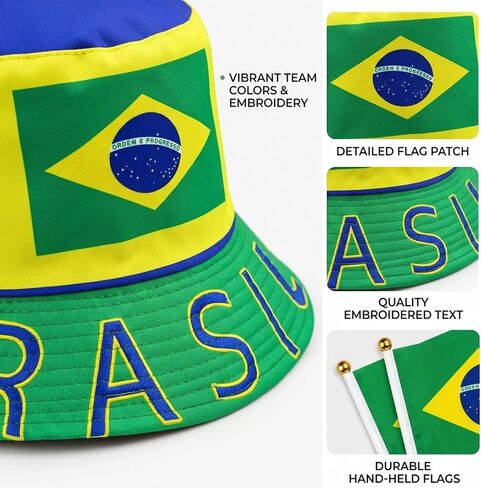 Brazil World Cup, 5PCS World Cup Merchandise 2026 with Fisherman Hat Hand Flags Stickers, Brazil Team Supporters Gear, Football Match Watch Accessories for World Cup Sports Events Party Decor Green in Saudi Arabia